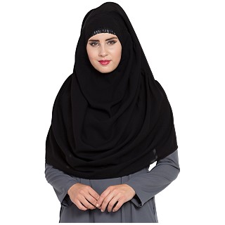 Premium Instant Hijab in Nida Matte- Black color